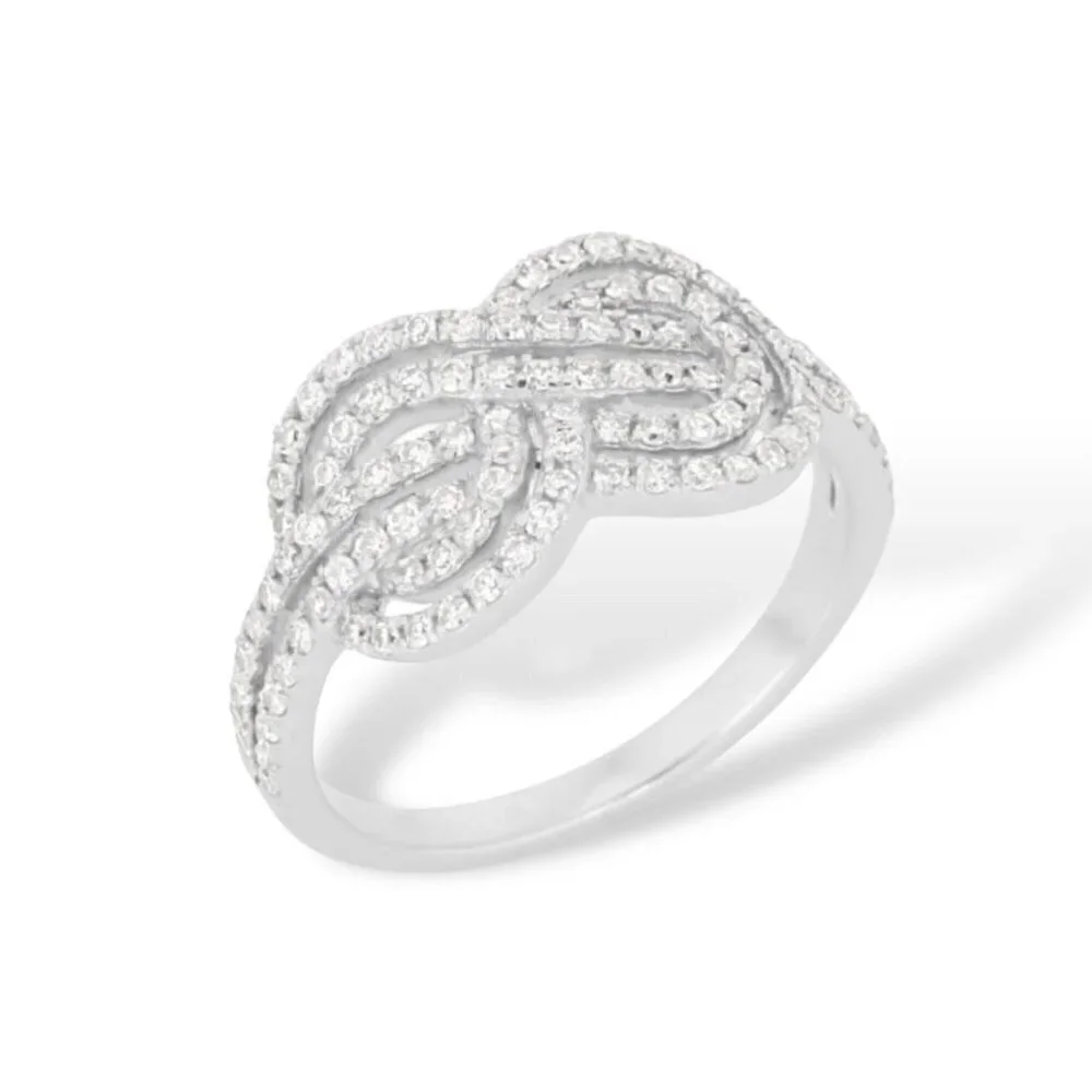 NEW 14K White Gold Plated Cubic Zirconia Pave Infinity Knot Ring Sz. 8
